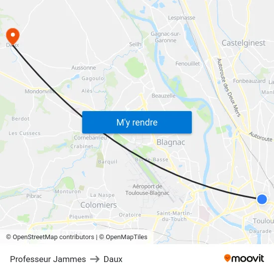 Professeur Jammes to Daux map