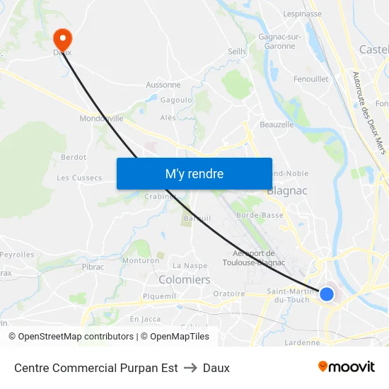 Centre Commercial Purpan Est to Daux map