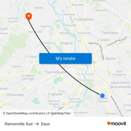 Ramonville Sud to Daux map