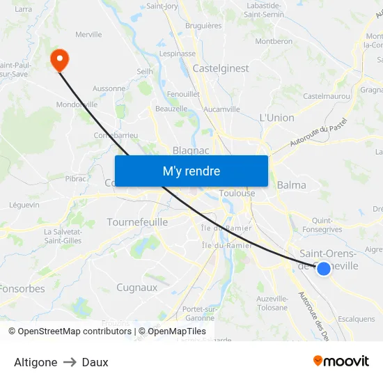 Altigone to Daux map