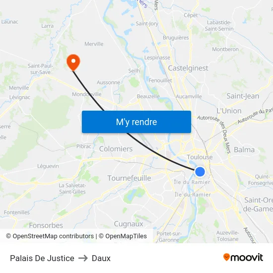 Palais De Justice to Daux map