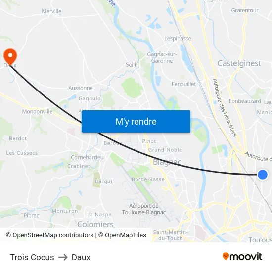 Trois Cocus to Daux map