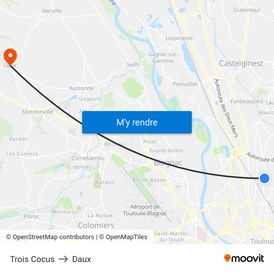 Trois Cocus to Daux map