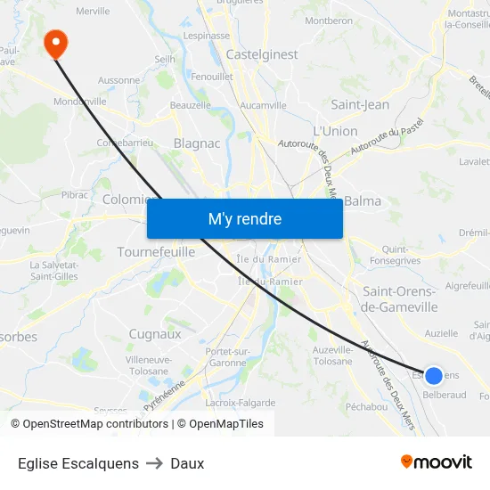 Eglise Escalquens to Daux map