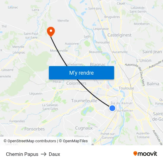 Chemin Papus to Daux map