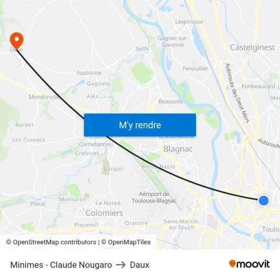 Minimes - Claude Nougaro to Daux map