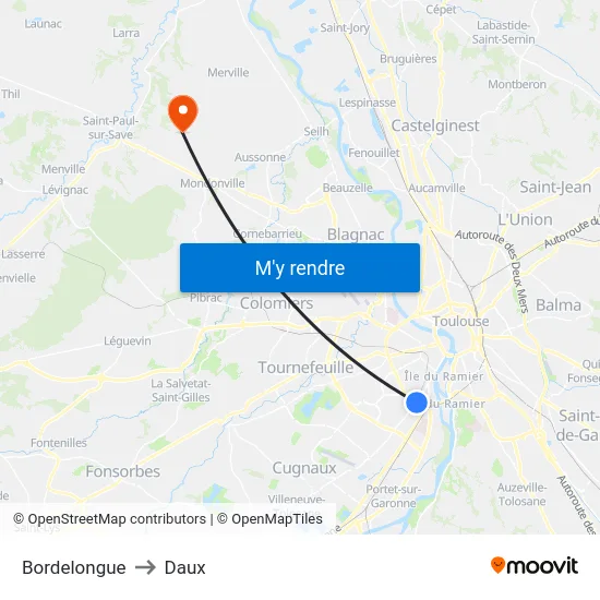 Bordelongue to Daux map