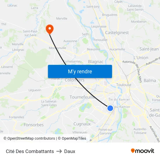 Cité Des Combattants to Daux map