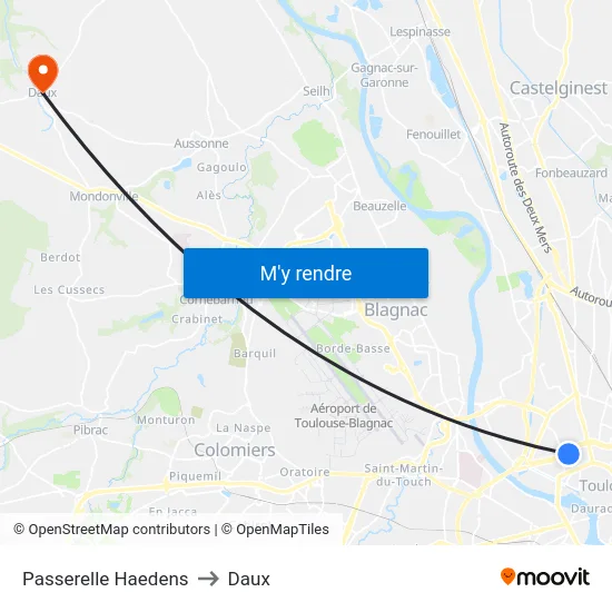 Passerelle Haedens to Daux map