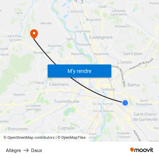 Allègre to Daux map