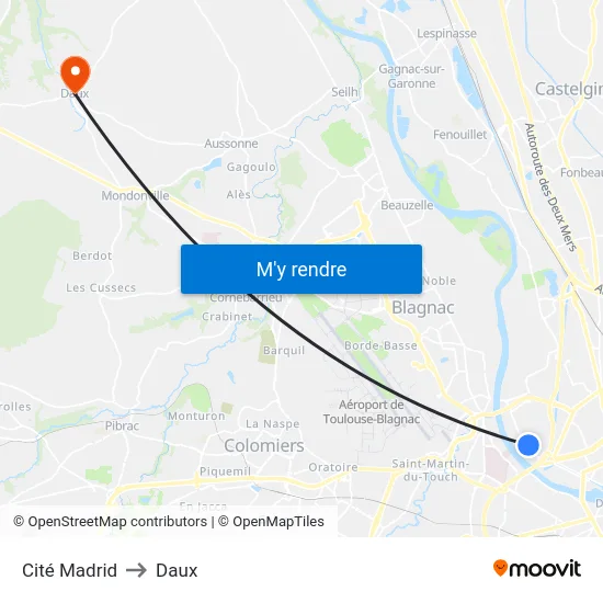 Cité Madrid to Daux map