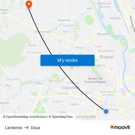 Lardenne to Daux map