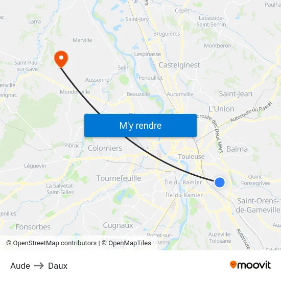 Aude to Daux map