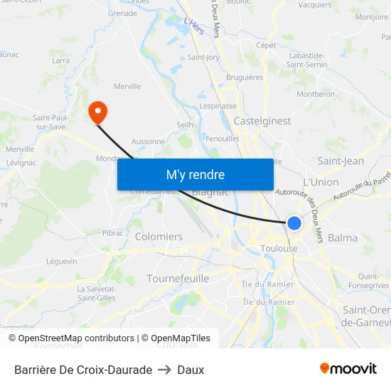 Barrière De Croix-Daurade to Daux map