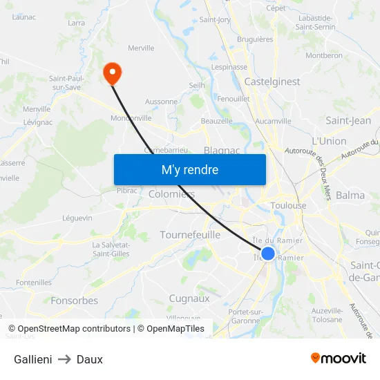 Gallieni to Daux map
