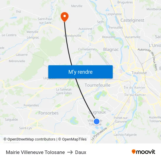 Mairie Villeneuve Tolosane to Daux map