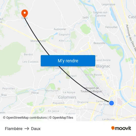 Flambère to Daux map