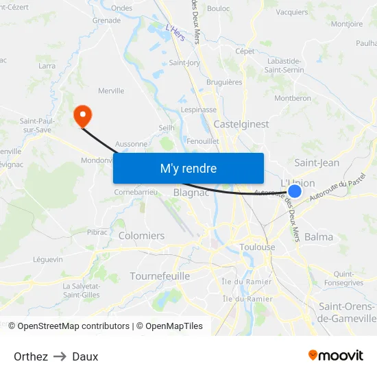 Orthez to Daux map