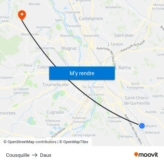 Cousquille to Daux map