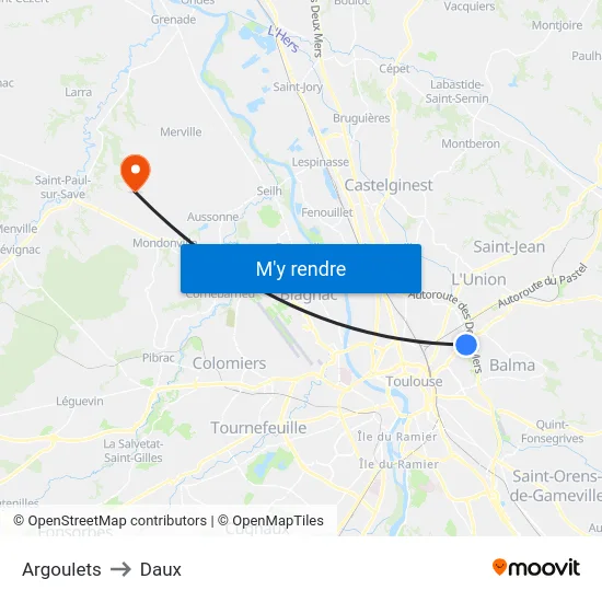 Argoulets to Daux map