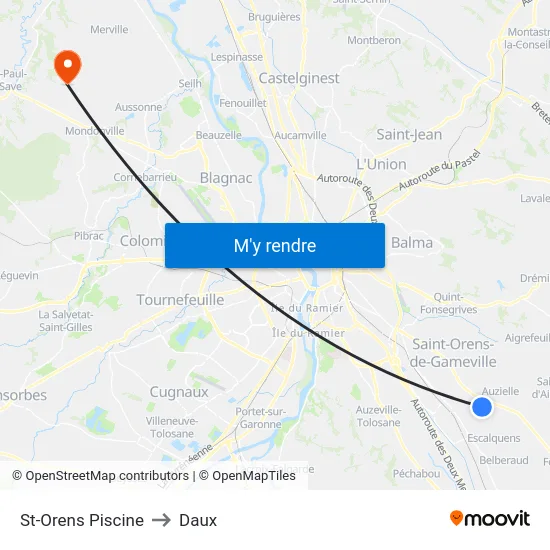 St-Orens Piscine to Daux map