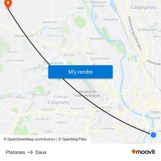 Platanes to Daux map