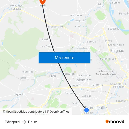 Périgord to Daux map