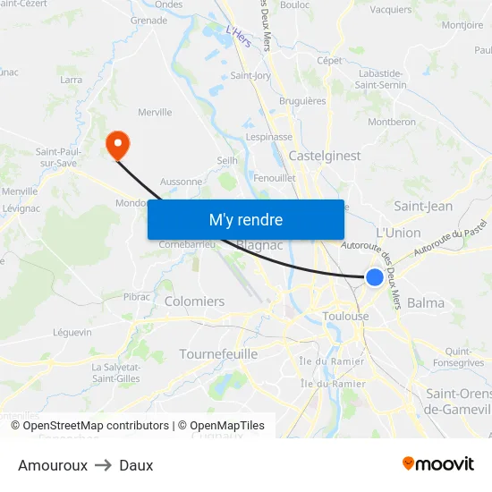 Amouroux to Daux map