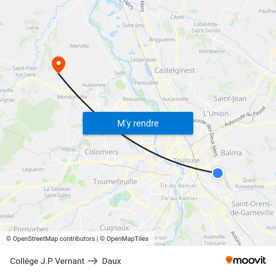 Collège J.P Vernant to Daux map