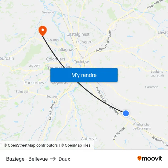 Baziege - Bellevue to Daux map