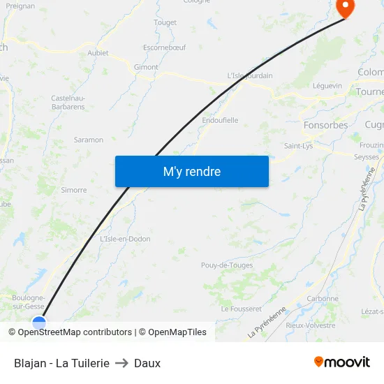 Blajan - La Tuilerie to Daux map