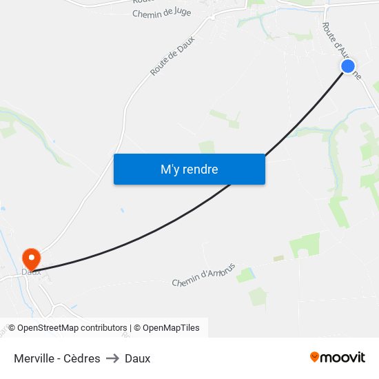 Merville - Cèdres to Daux map