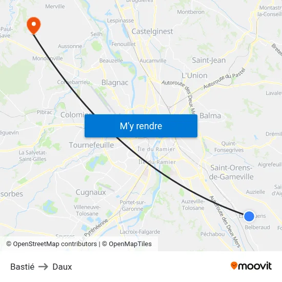Bastié to Daux map