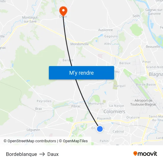 Bordeblanque to Daux map