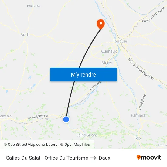 Salies-Du-Salat - Office Du Tourisme to Daux map