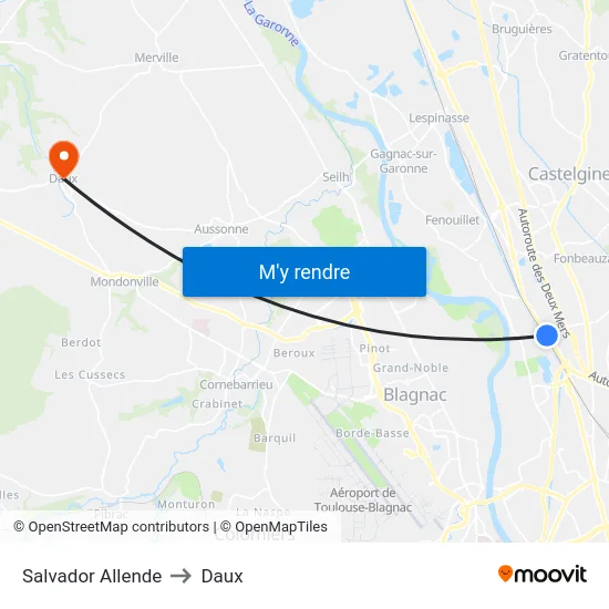 Salvador Allende to Daux map
