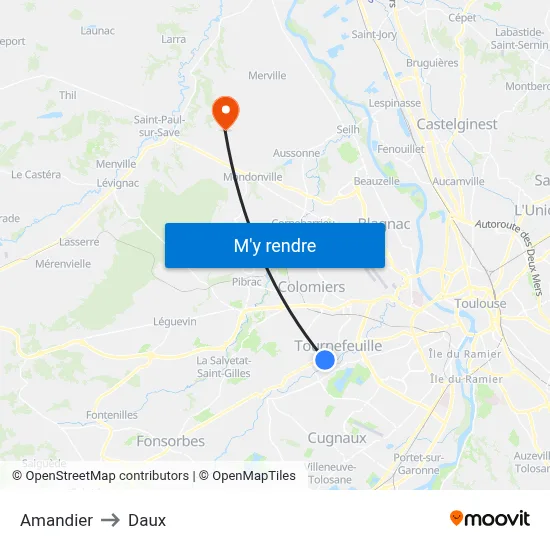 Amandier to Daux map