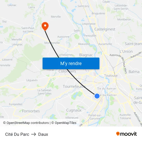 Cité Du Parc to Daux map