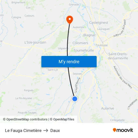 Le Fauga Cimetière to Daux map