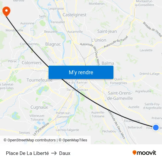 Place De La Liberté to Daux map