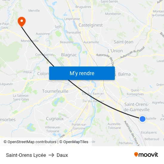 Saint-Orens Lycée to Daux map