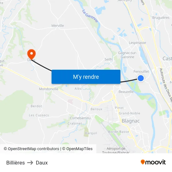 Billières to Daux map