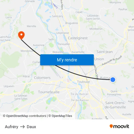 Aufréry to Daux map