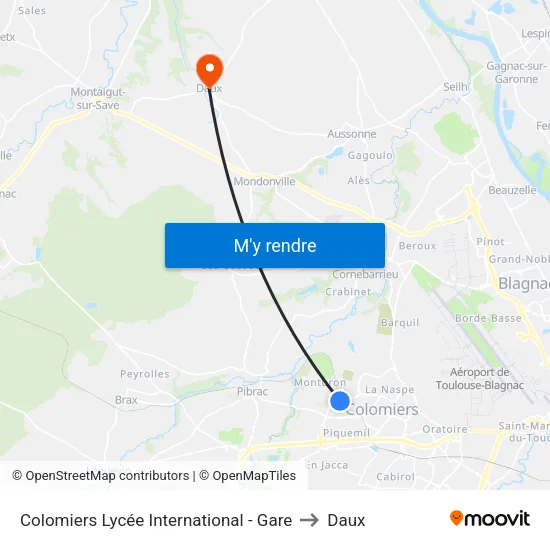 Colomiers Lycée International - Gare to Daux map