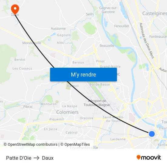Patte D'Oie to Daux map