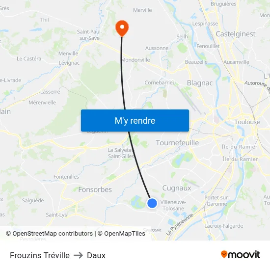 Frouzins Tréville to Daux map