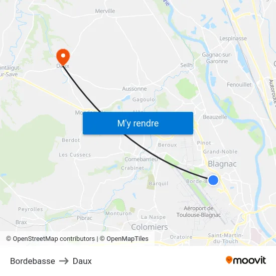 Bordebasse to Daux map