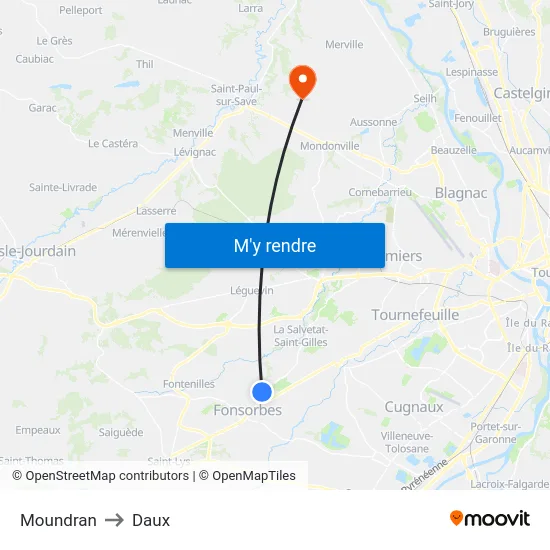 Moundran to Daux map