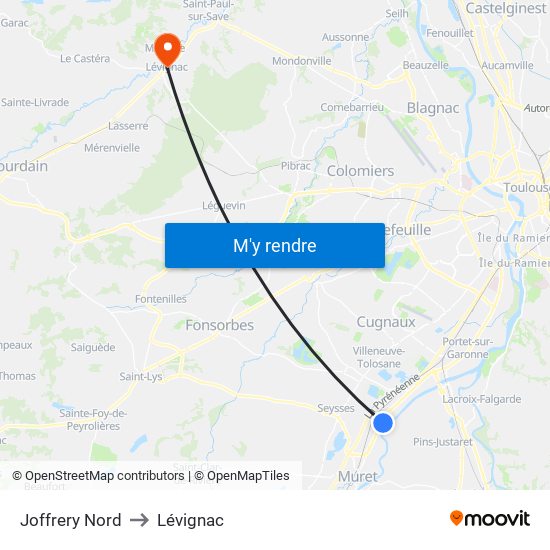 Joffrery Nord to Lévignac map