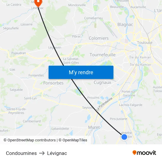Condoumines to Lévignac map